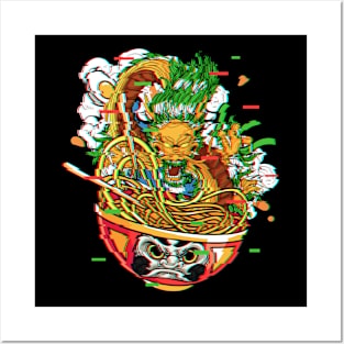 Ramen Dragon In Daruma Bowl Vaporwave Kanagawa Posters and Art